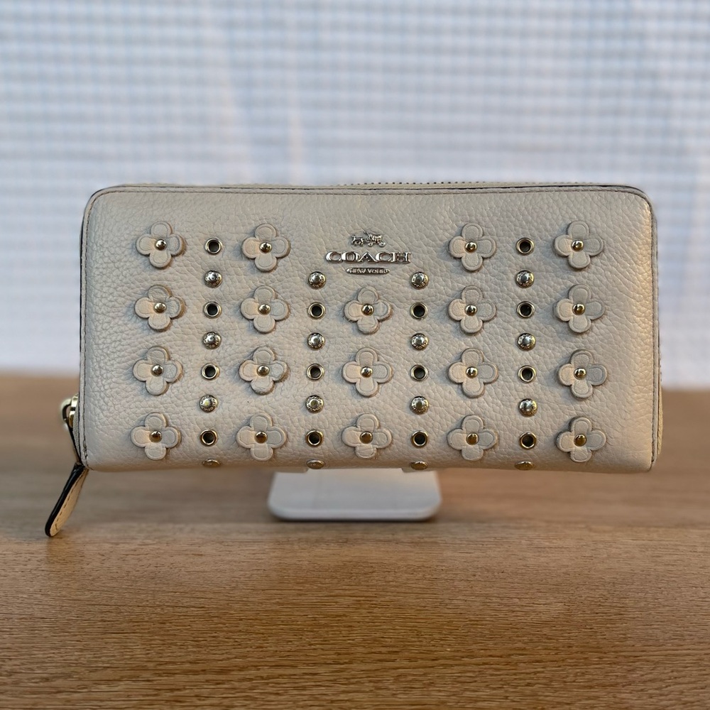 🎉SOLD🎉 Coach long wallet with floral motif and studded accents